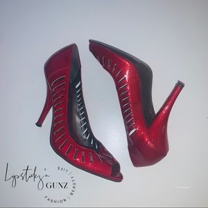 Red Peep Toe Pumps